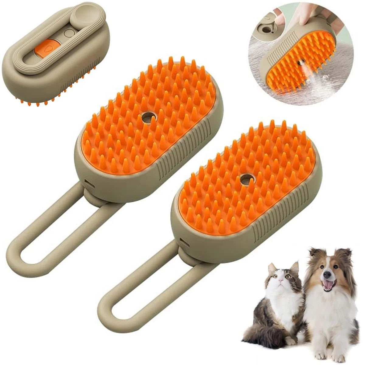 Cat Steam Brush, 3 in 1 Self Cleaning Cat Steamy Pet Brush Steamer Brush for Massage for Removing Tangled and Loosse Hair (2PCS Light Green)