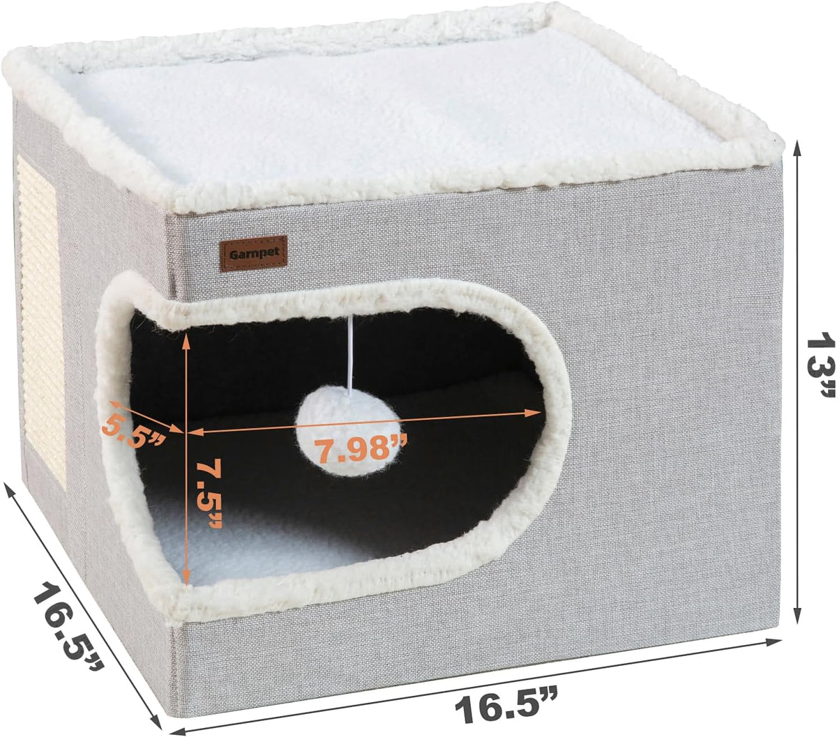 Cat Bed for Indoor Cats Cube House, Covered Cat Cave Beds & Furniture with Scratch Pad and Hideaway Tent, Cute Modern Cat Condo for Multi Small Pet Large Kitten Kitty, Grey