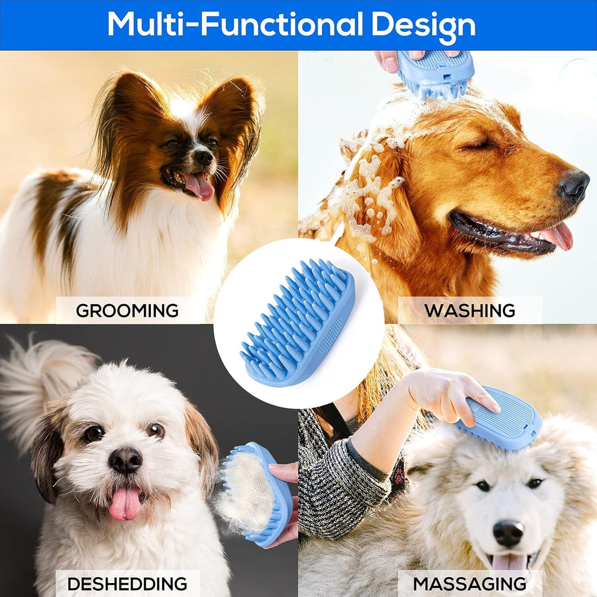 3 Pack Dog Bath Brush, Dog Washing Brush for Short Long Haired Dogs Cats, Dog Scrubber for Bath, Pets Shower, Massaging & Grooming